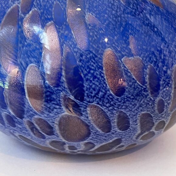 Maestri Vetrai Blown Glass Vase Made In Murano Italy Deep Blue Speckled Copper - Picture 7 of 15